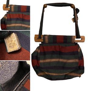 Vintage Handmade cloth purse / bag with wood openers